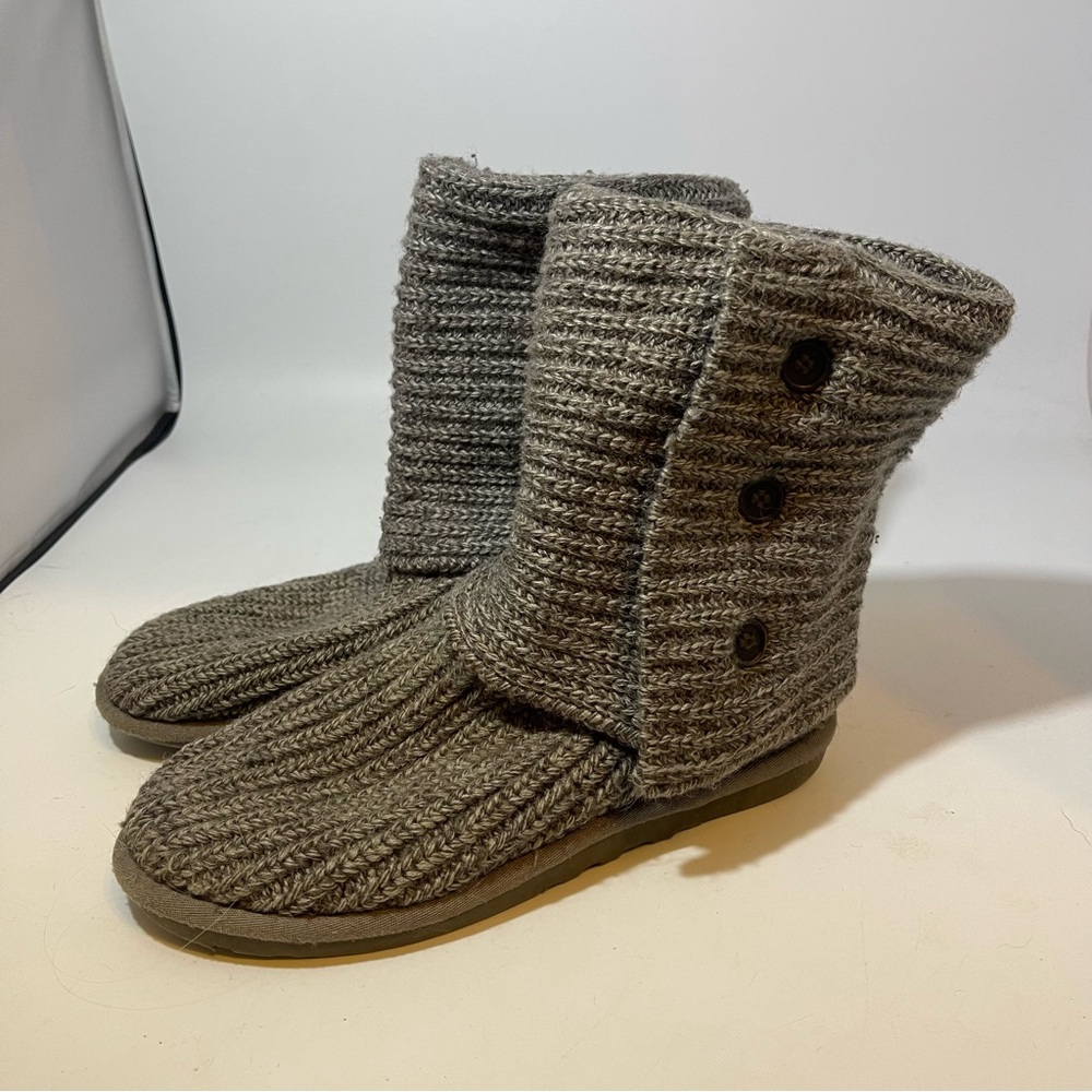 Ugg Australia Cardy Gray Knit Sheepskin Sweater Tall Boots Womens Sz 6 S/N 5819